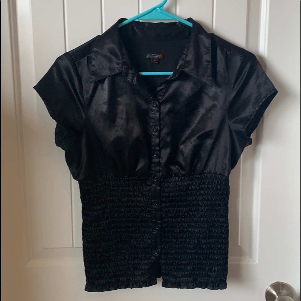 G by Guess Black Button up & Smocked Fabric Blouse